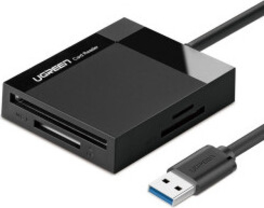 SD / micro SD / CF / MS minnekortleser med USB 3.0 plugg - svart