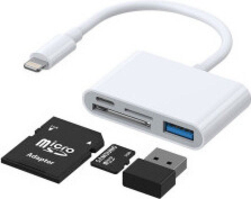 HUB kortleseradapter for iPhone OTG Lightning - USB SD TF kortleser hvit