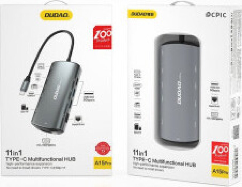 11-i-1 Adapter HUB USB-C HDMI 3,5 mm minikontakt USB SD-kortleser micro SD VGA RJ45 grå