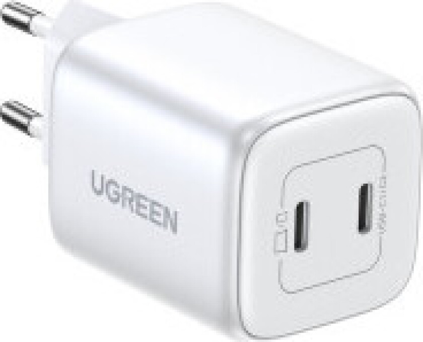 Rask GaN-lader 2x USB-C 45W QC PD hvit