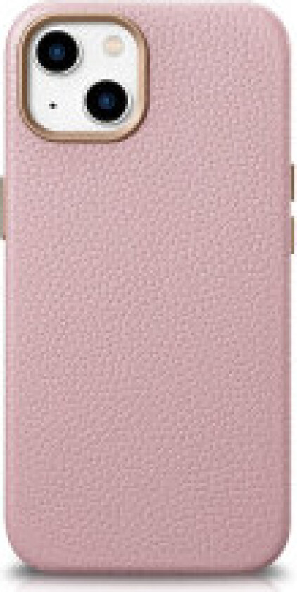 iPhone 14 magnetisk skinnveske med MagSafe Litchi Premium Leather Case rosa