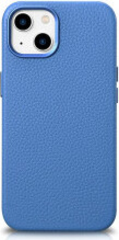 iPhone 14 magnetisk skinnveske med MagSafe Litchi Premium Leather Case blå