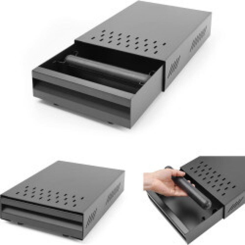 En skuff for kaffegrut med en støtfanger og en base for en kaffekvern