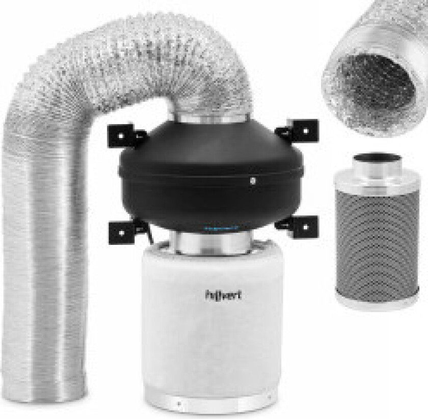 Ventilasjonssett, vifte, kullfilter, ventilasjonsrør dia. 125mm 10m