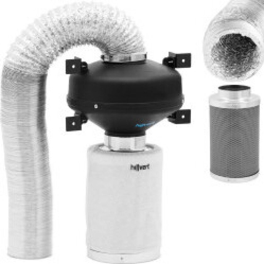 Ventilasjonssett, vifte, kullfilter, 30 cm, ventilasjonsrør dia. 100mm 10m