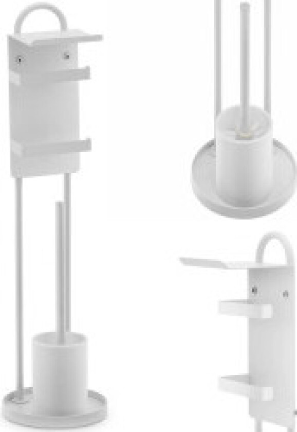 Toalettpapirholderstativ med toalettbørste - hvit