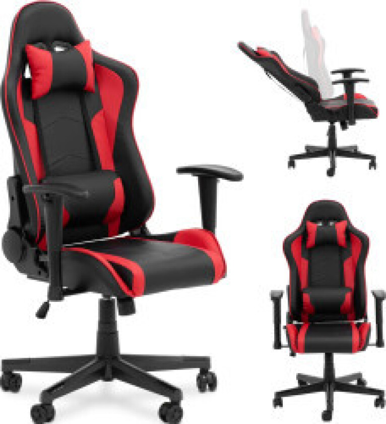 Justerbar gamingstol med armlener opptil 130 kg, sort og rød