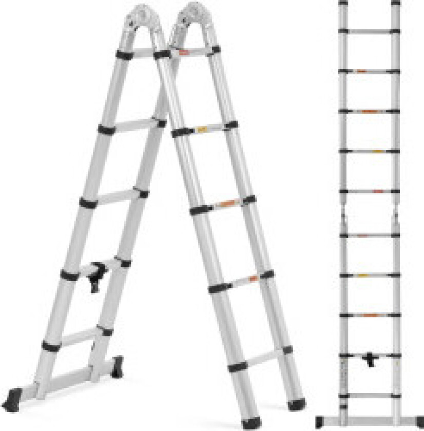 Teleskopstige, sammenleggbar, aluminium, 12 trinn, 0,85-1,85/3,8 m