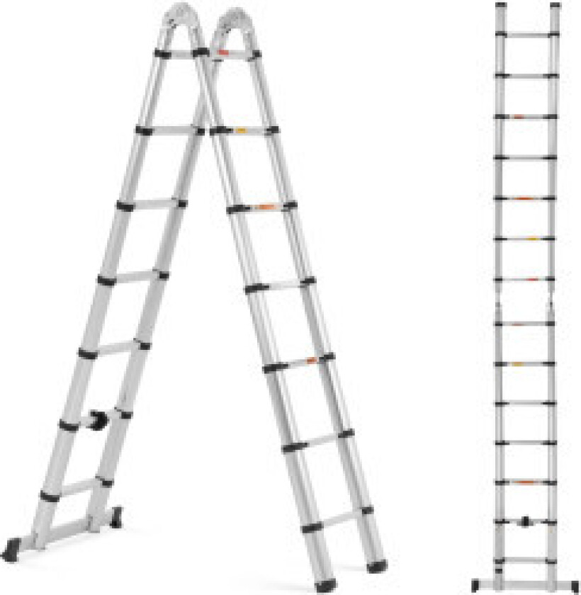 Teleskopstige, sammenleggbar, aluminium, 14 trinn, 0,88-2,13/4,4 m
