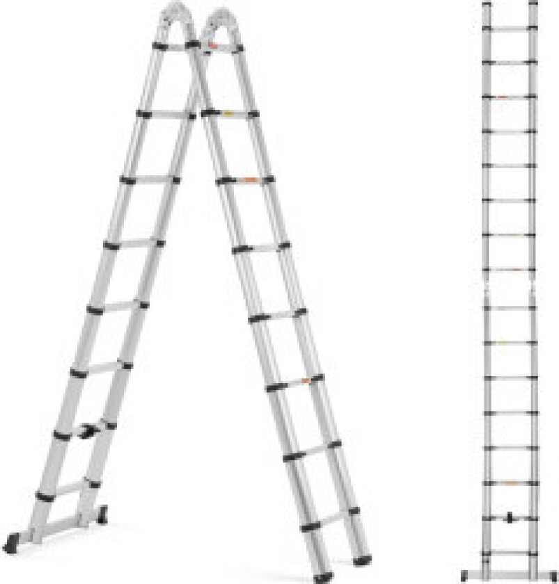Teleskopstige, sammenleggbar, aluminium, 16 trinn, 0,92-2,42/5 m