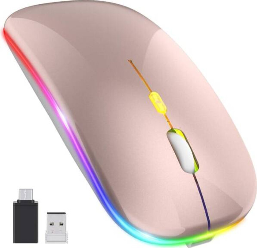 Oppdatert PC Mus Trådløs, LED Oppladbar Stille Trådløs Mus Laptop Mus, 2.4 G USB Mus med USB-Mottaker Type C Kompatibilitet med