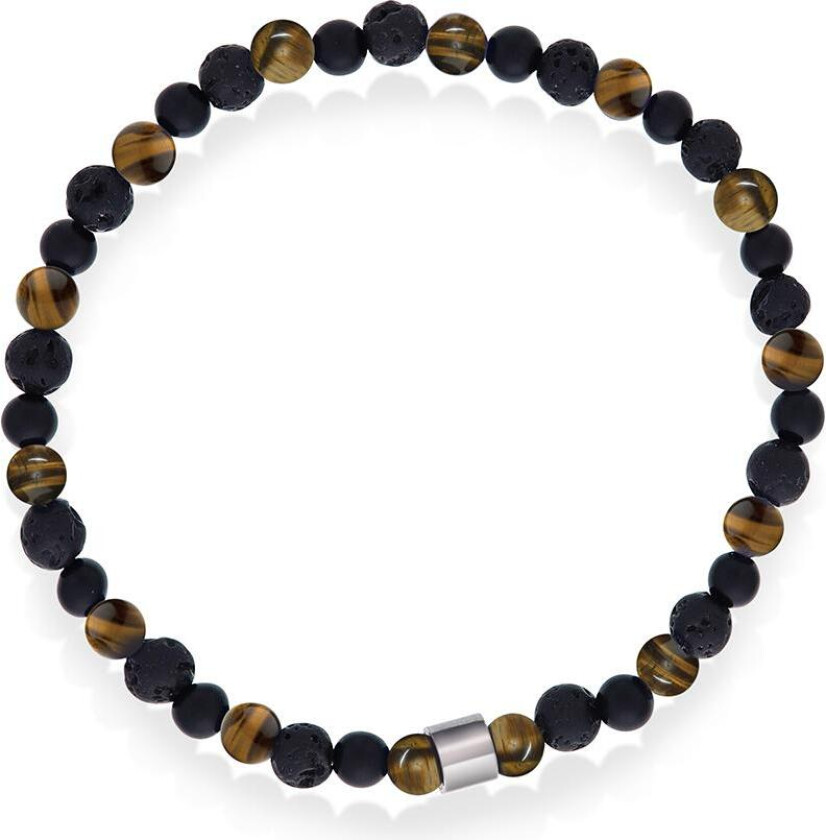 F&S armbånd i stål med sort agat og tigerøye