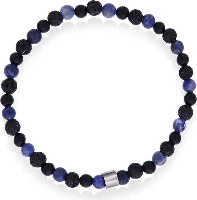 F&S armbånd i stål med blå sodalitt, sort agat og lavasten
