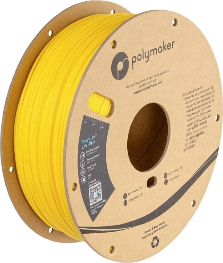 Polymaker Pa08009 Filament Lw-Pla Mat, Lav Massefylde 1.75 Mm 800 G Neongul Polylite™ 1 Stk