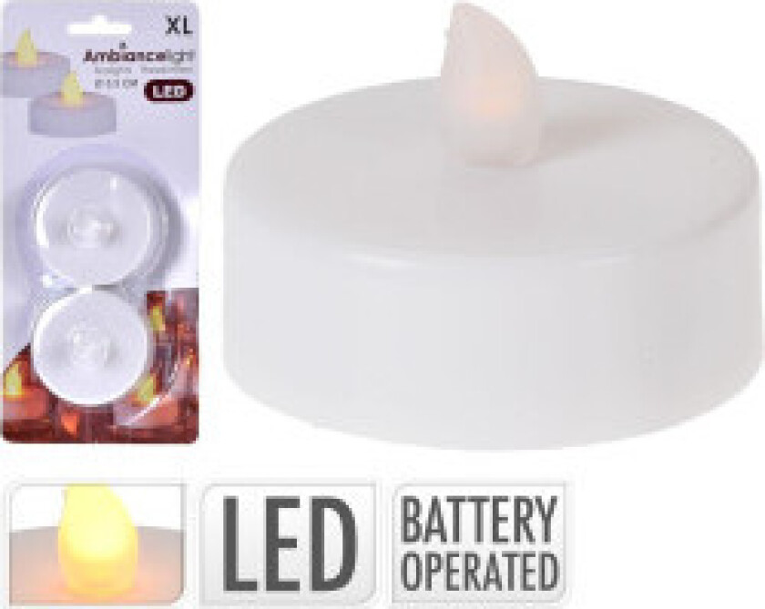 Sett med 2 jumbo 58mm telys LED-lys