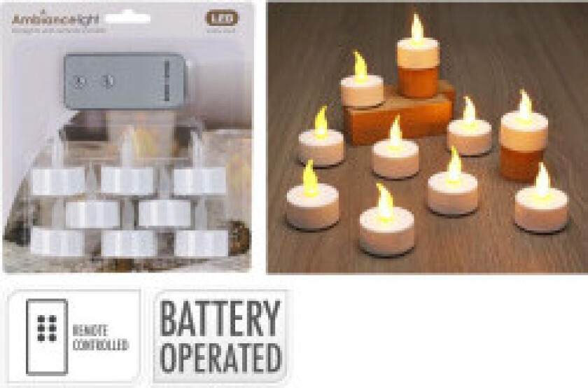 Sett med 8 LED telys med fjernkontroll