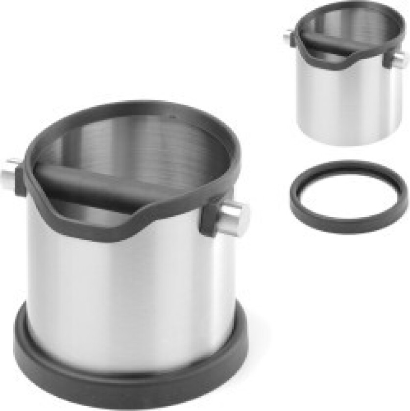 Rund stålbeholder for kaffegrut