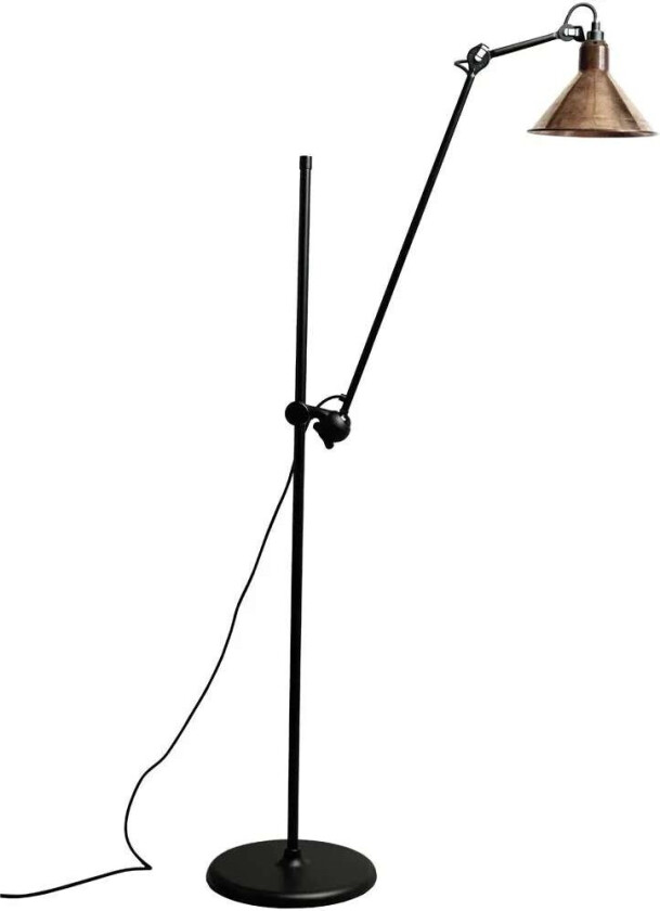 - 215 Golvlampe Svart/Raw Kobber/Hvit Lampe Gras
