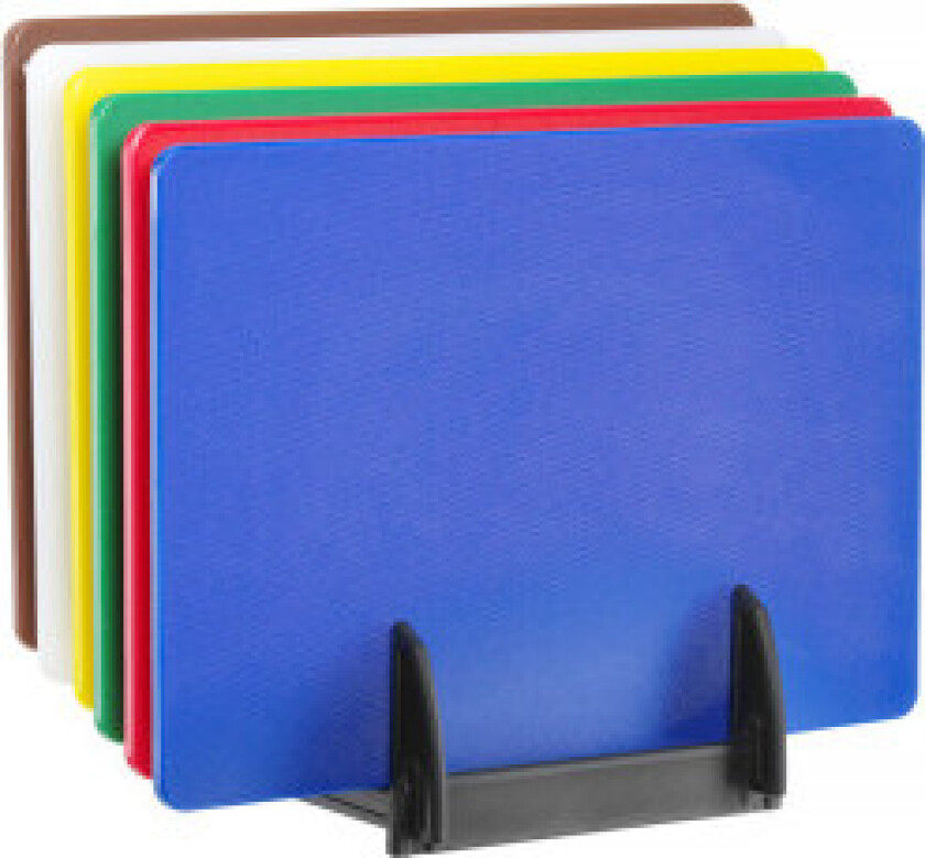 Sett med 6 skjærebrett med stativ 450 x 300 x 10 mm