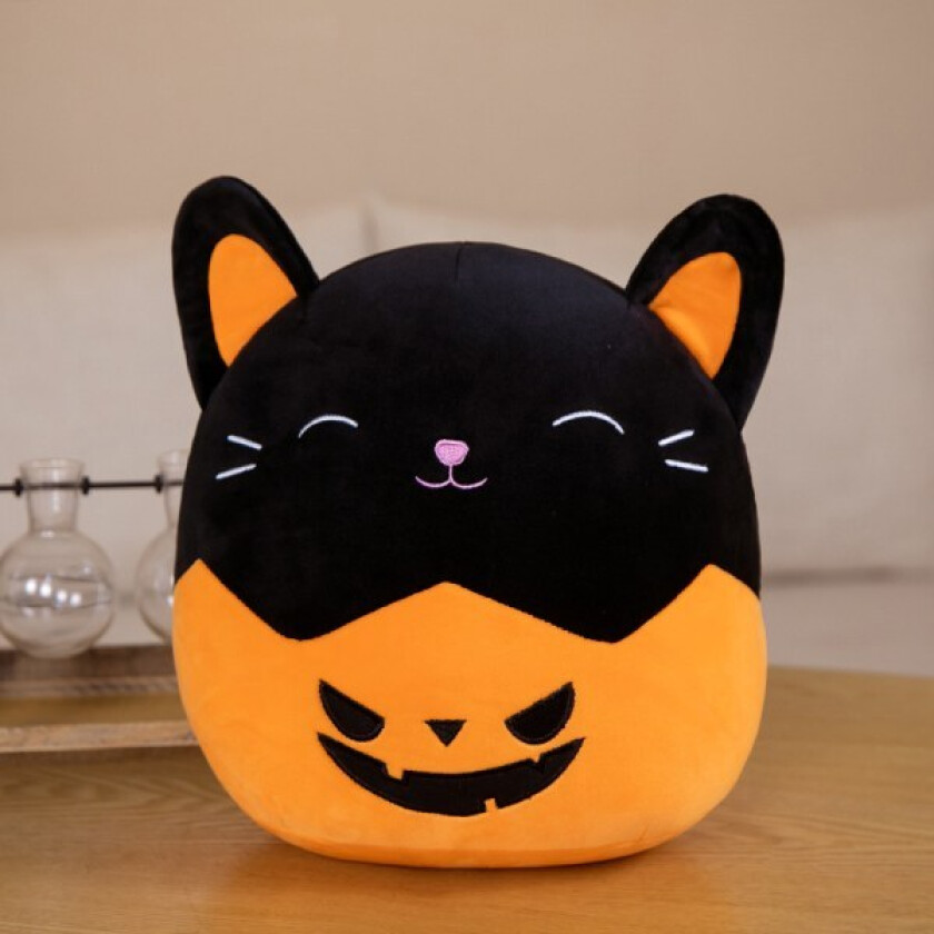 Mub- Squishmallows Halloween gresskar pute Morsom flaggermus gresskar plysj liten djeveldukke Orange katt Orange cat 30cm