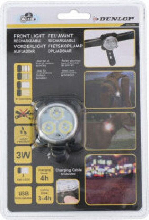 Sykkellykt foran 3 LED SMD Dunlop USB-lading