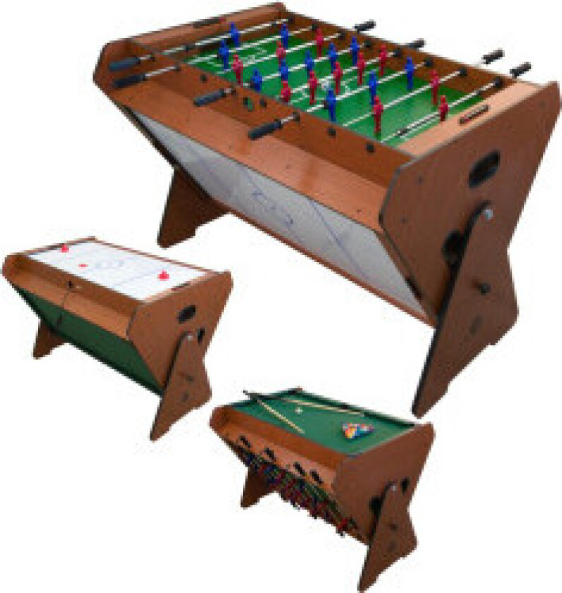 Roterende spillebord 3-i-1 biljardfotball airhockey 121x89x84,5 cm