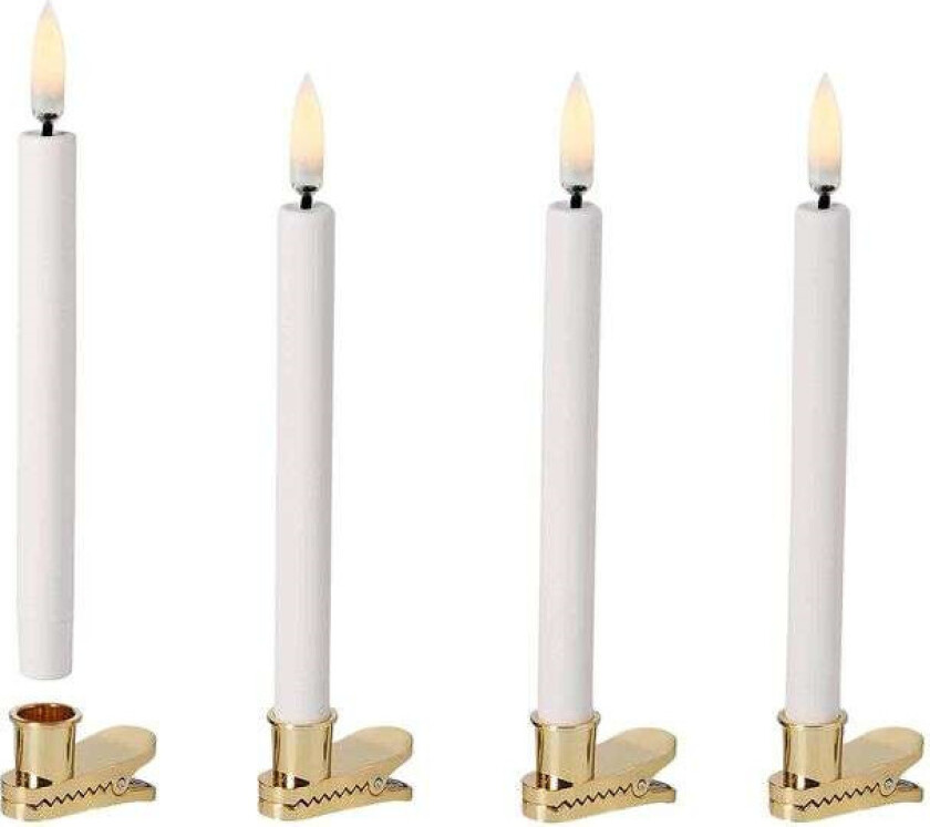 - Stearinlys Mini LED Nordic White 4 pcs w/clips 1,3 x 13 cm