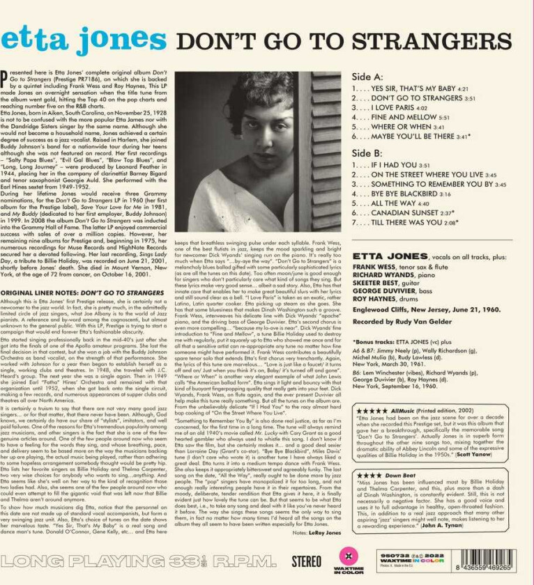 Etta Jones Don't Go To Strangers LP/Vinyl
