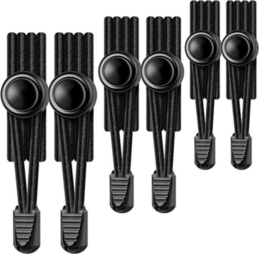 3 stk svarte 120cm elastiske skolisser, uten knyting, One Size f