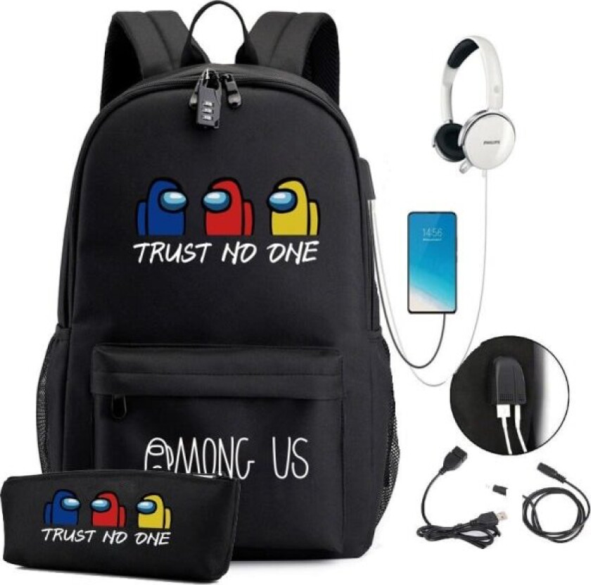 Among Us Ryggsekk Barn Ryggsekker Ryggsekk Med USB-uttak 1stk Svart Stor 2 svart stor 2