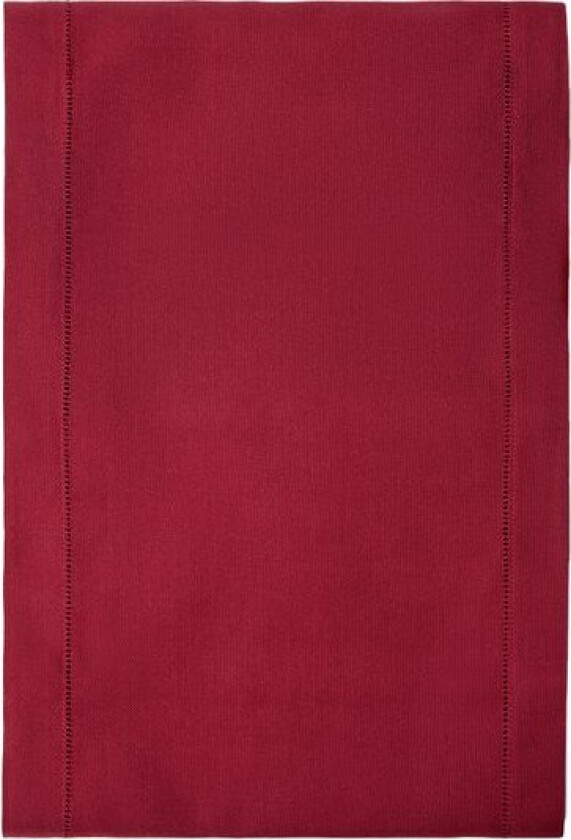 Løper med brodert hullsøm 300x30 cm mørkerød