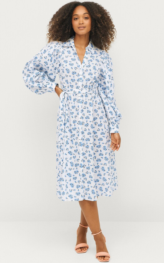 Skjortekjole med slips i midjen - Blå