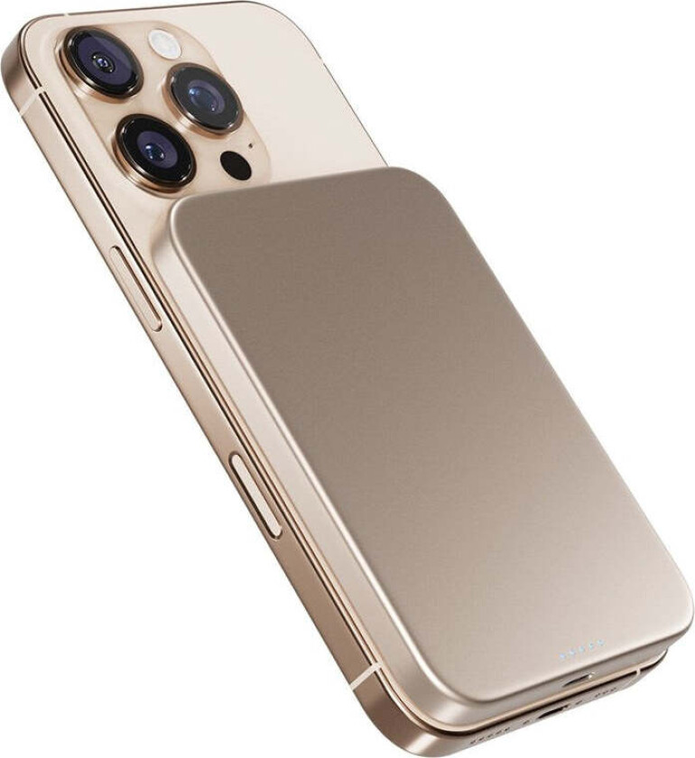 15W UltraPack EM51 Slim Alu Mag+ 5000 mAh Power Bank med USB-C - Qi2 / MagSafe Kompatibel - Desert Titanium