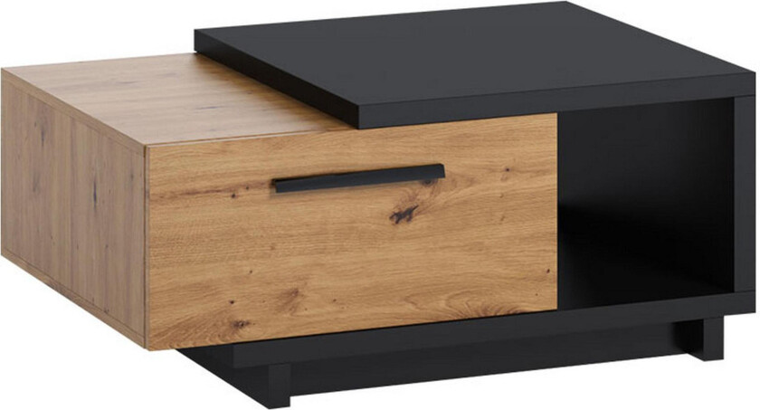 IngRamme Sofabord 90 cm med Oppbevaringsskuff + Hylle - Natur/Svart