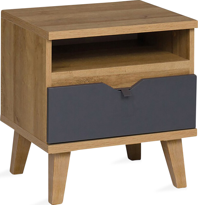 Vintra Nattbord 45 cm med Oppbevaring Hylle + Skuff - Grå/Natur