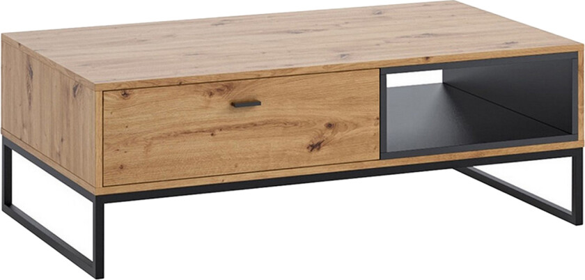 Ekomi Sofabord 120 cm med Oppbevaring Skuff + Hylle - Natur/Svart