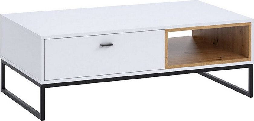 Ekomi Sofabord 120 cm med Oppbevaring Skuff + Hylle - Hvit/Natur/Svart