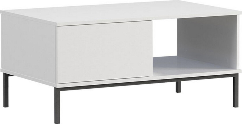 Querty Sofabord 100 cm med Oppbevaring Hylle + Skuff - Hvit/Svart