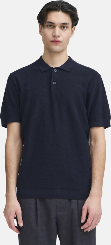 CFEDWARD relaxed polo knit, Dark Navy, 2XL, Piketrøyer