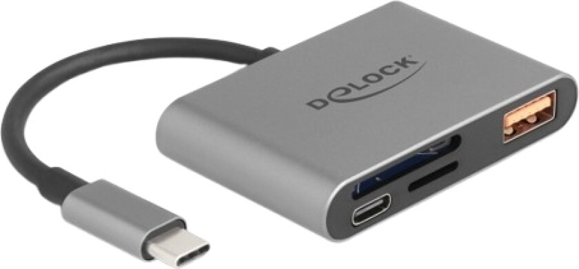 Delock Usb-C-Kortleser For Sd- Og Micro Sd-Minnekort + Usb 10 Gbps Type-A-Port Og Usb Type-C Pd 2.0 85 W