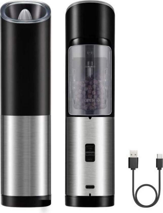 1 stk. elektrisk salt- og pepperkvern med tyngdekraft, oppladbar