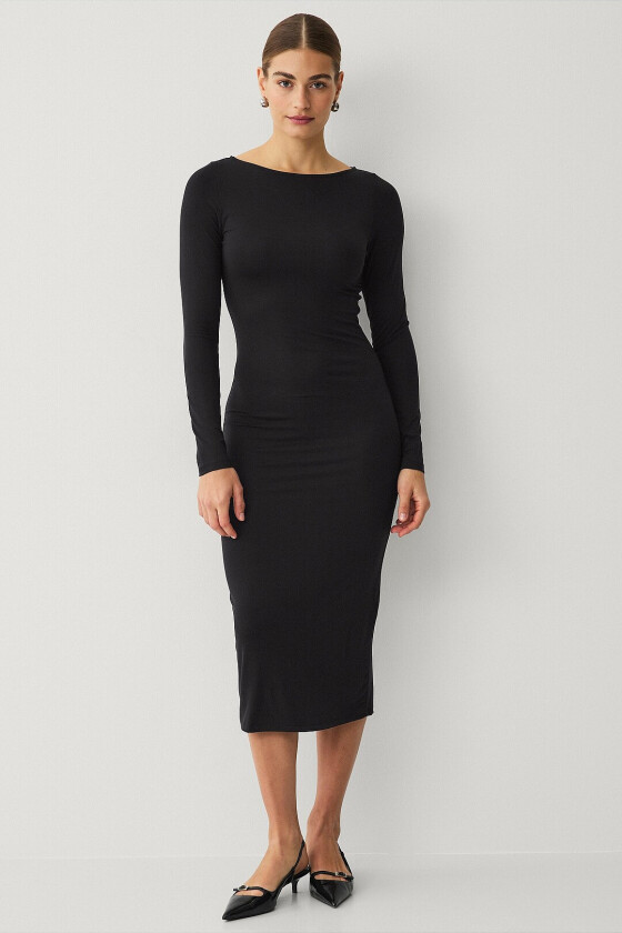 Kjole Soft Touch Boatneck Dress - Svart