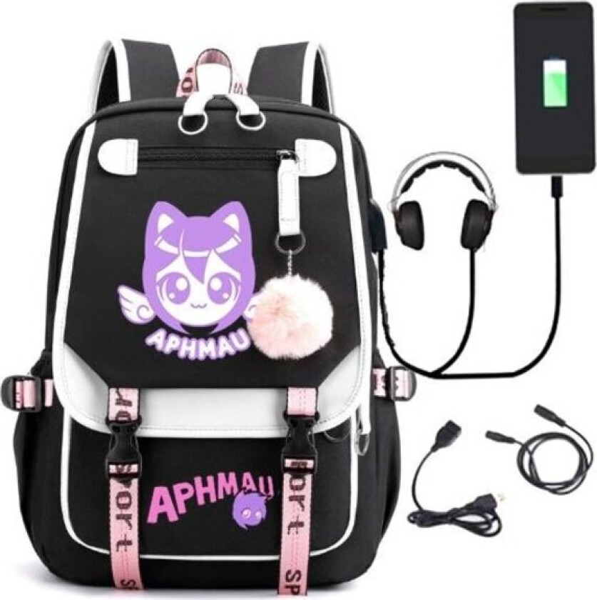 Aphmau ryggsekk barn ryggsekker ryggsekk med USB-uttak 1 stk svart 3 svart 3