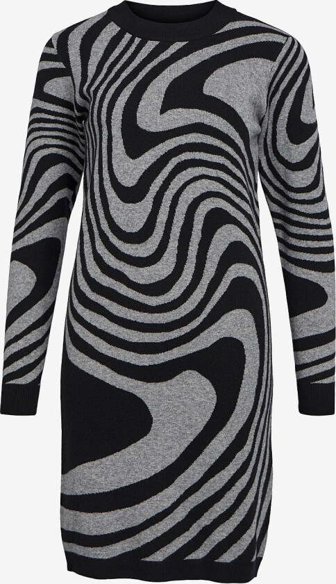 Kjole objRay L/S Knit Drss Aop - Svart