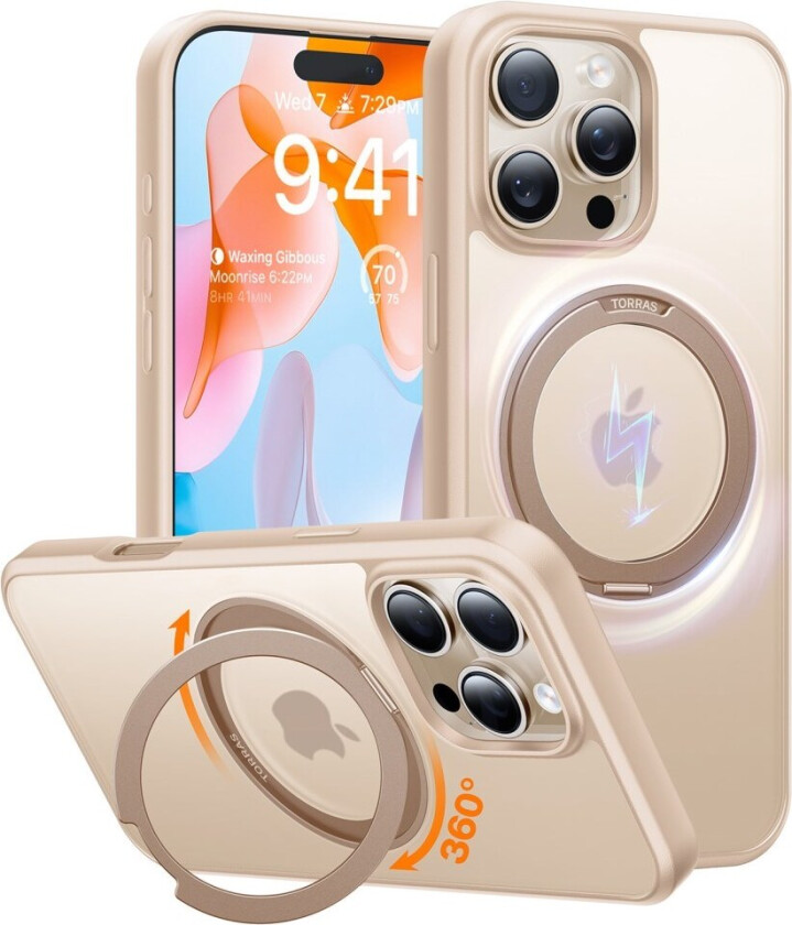 iPhone 16 Pro Fleksibelt Plast Deksel med Ring Stativ - MagSafe Kompatibel - Gull / Gennomsiktig