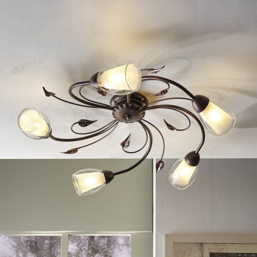 Liliana taklampe, 5 lyskilder, svart, roségull, metall