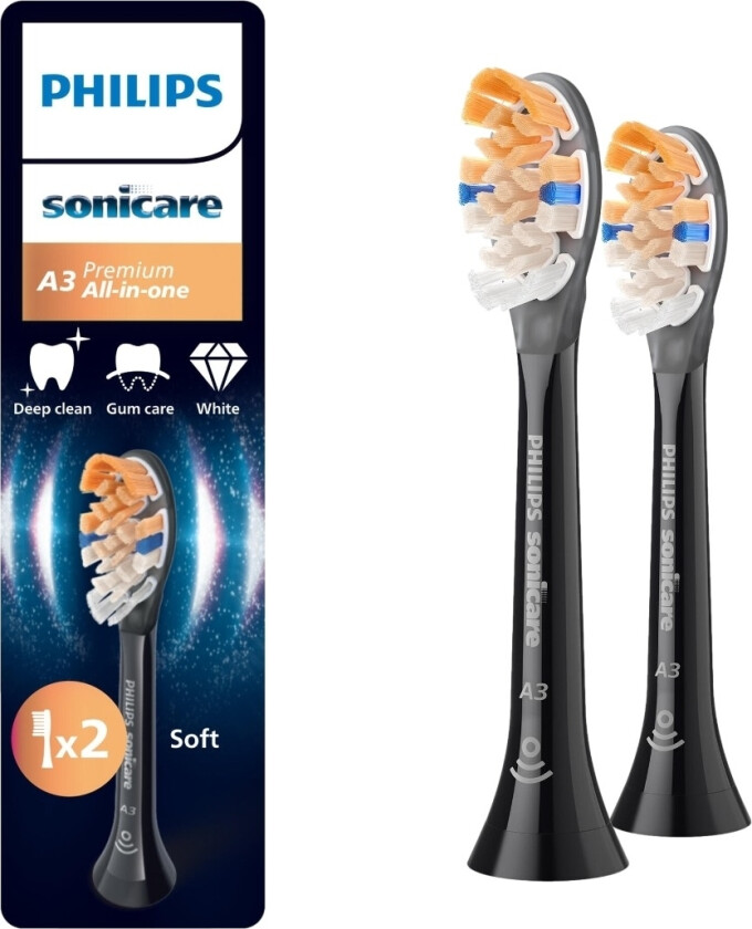 Sonicare HX9092/88 Alt-i-ett-børstehoder, svart, 2-pakk