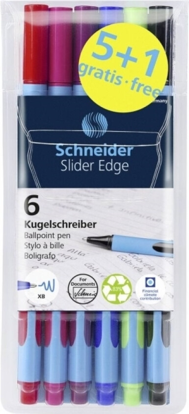 Schneider Writing Instruments Kulepenn Slider Edge Xb 6-Pakning, Assortert, 5+1 Kampanje 152284 Kulepenn N/A 1 Stk.