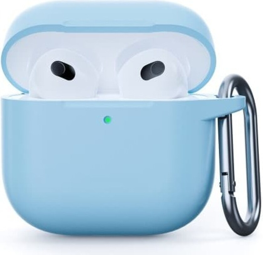 For AirPods 4 silikonetui integrert Bluetooth-hodetelefondeksel med krok - lyseblå
