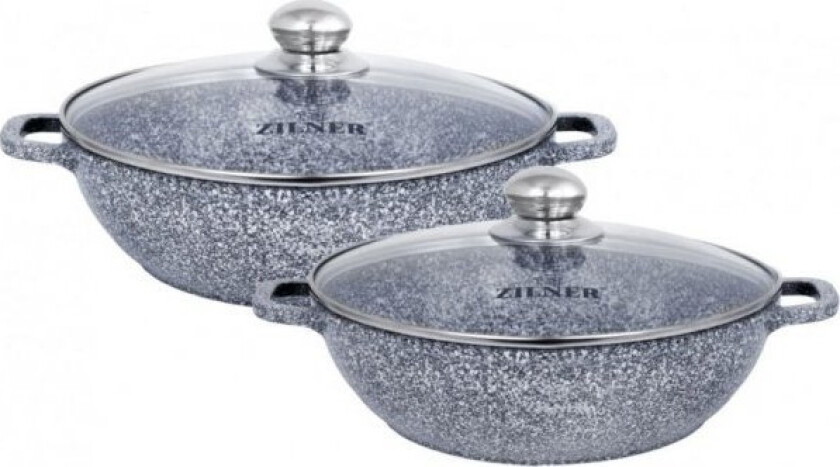 2 Wok Gryter Med Marmorbelegg 28 / 32Cm Grå Zl-8609